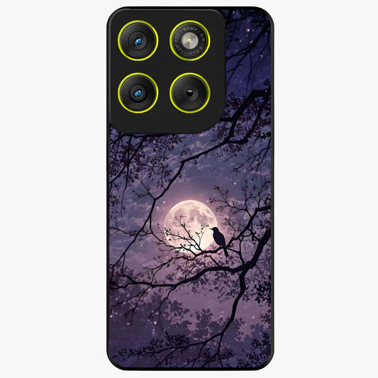 Whispering Moon Silence Glass Case showing flat back view with serene moon themed artwork and glossy glass finish.