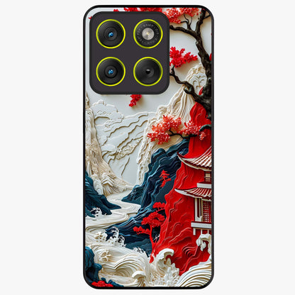 Whispers Of Sakura Waves Glass Case showing flat back view with cherry blossom wave artwork and glossy glass finish.