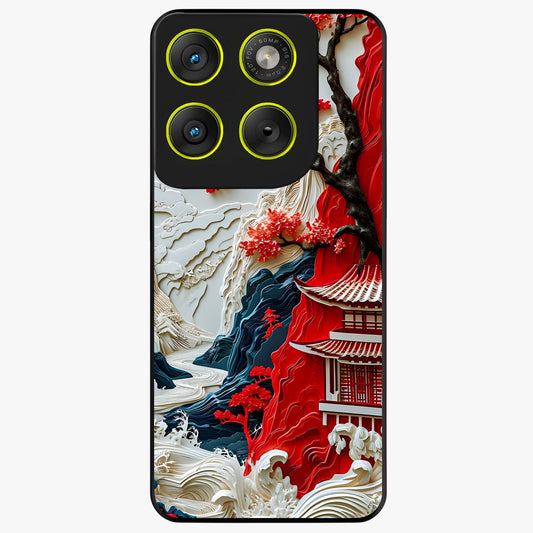 Whispers Of Sakura Waves Glass Case showing flat back view with cherry blossom wave artwork and glossy glass finish.