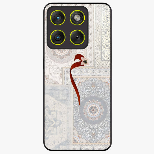 White Aesthetic Bow Glass Case showing flat back view with minimal bow artwork and glossy glass finish.