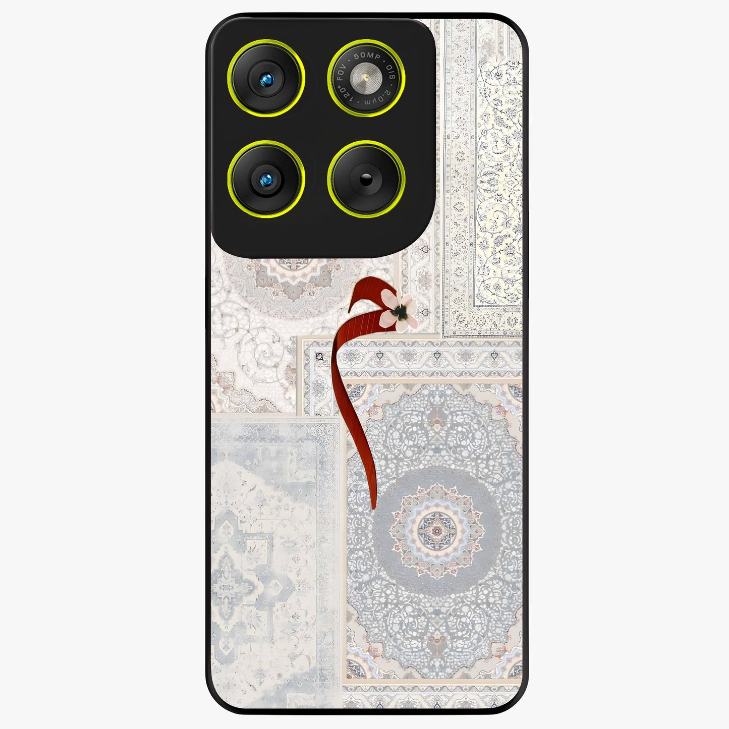 White Aesthetic Bow Glass Case showing flat back view with minimal bow artwork and glossy glass finish.