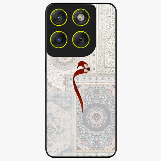 White Aesthetic Bow Glass Case showing flat back view with minimal bow artwork and glossy glass finish.