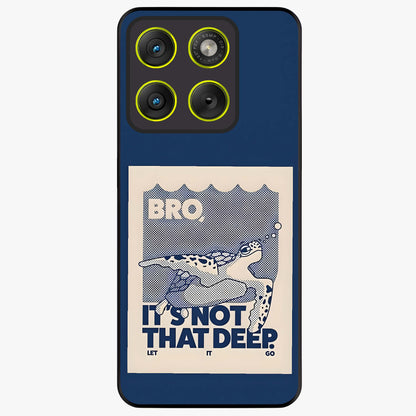 Worry Less Swim Glass Case showing flat back view with playful motivational artwork and glossy glass finish.