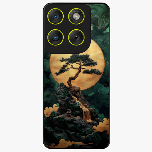 Zen Moon Rise Glass Case showing flat back view with calm moonrise artwork and glossy glass finish.