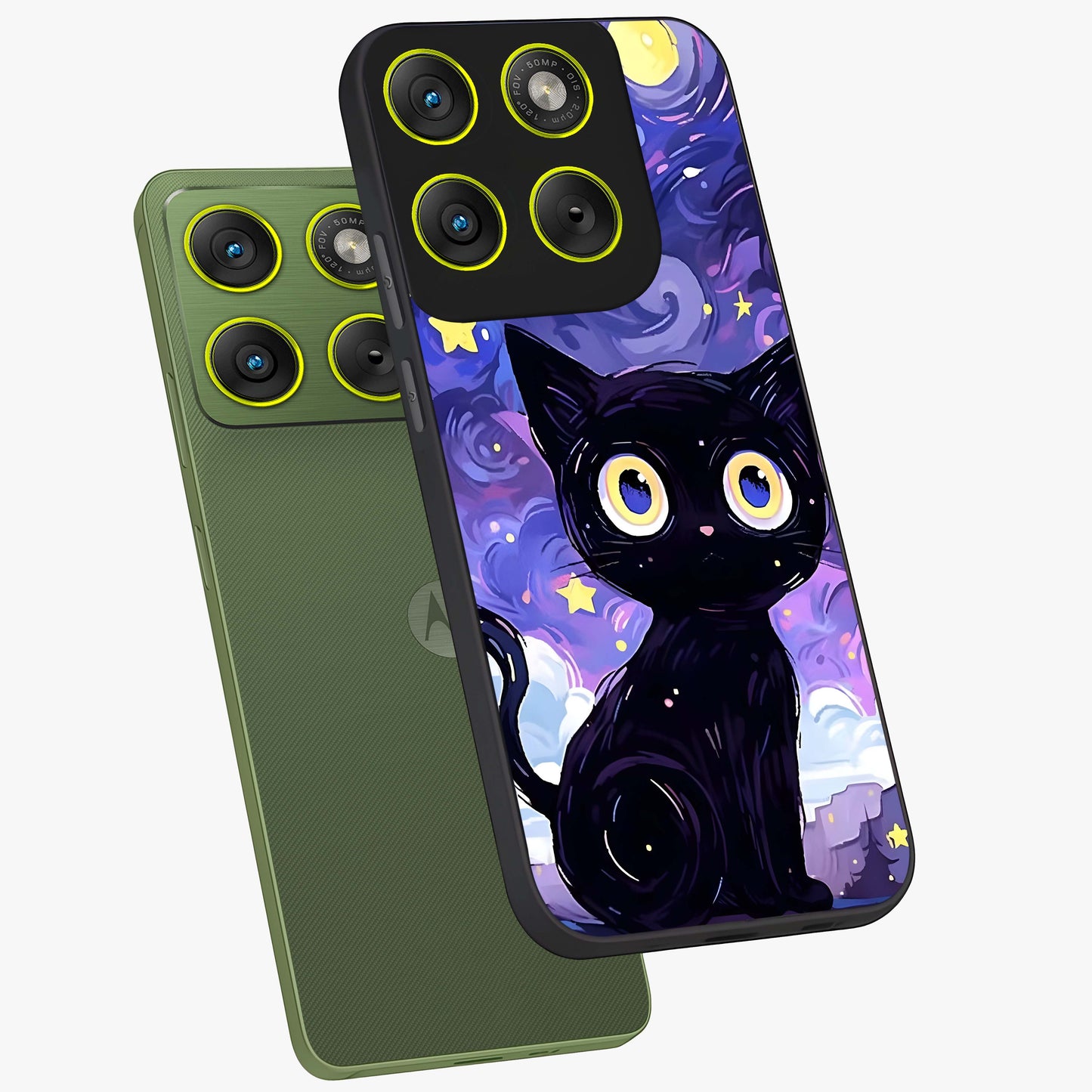 Abstract Cat Art Glass Case displayed in angled mockup highlighting modern abstract cat artwork and sleek glass surface.