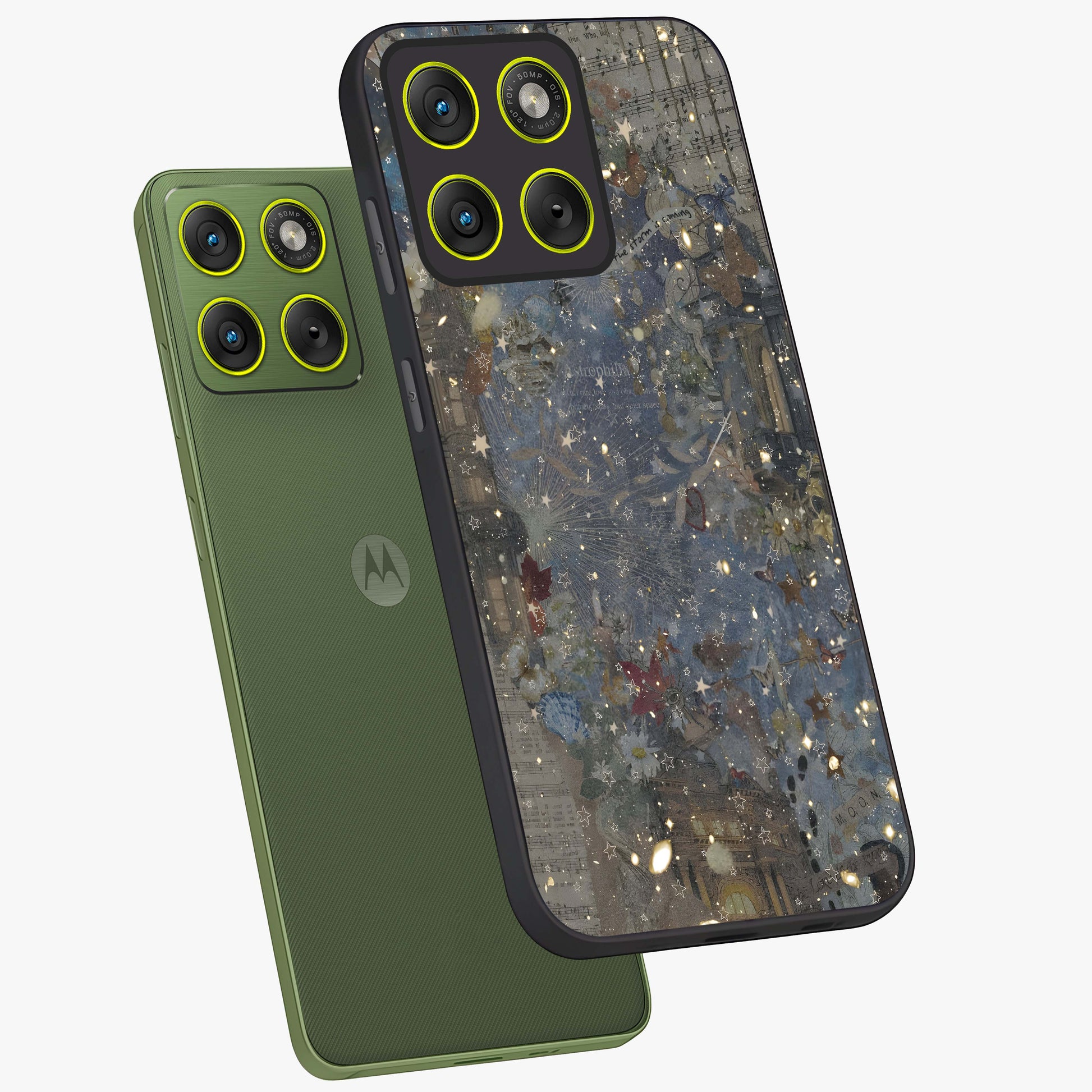 Aesthetic Astrolophia Glass Case displayed in angled mockup highlighting artistic aesthetic elements and smooth glass surface.