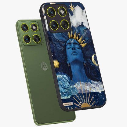 Aesthetic Lord Shiva Glass Case displayed in angled mockup highlighting spiritual Shiva illustration and sacred aesthetic design.