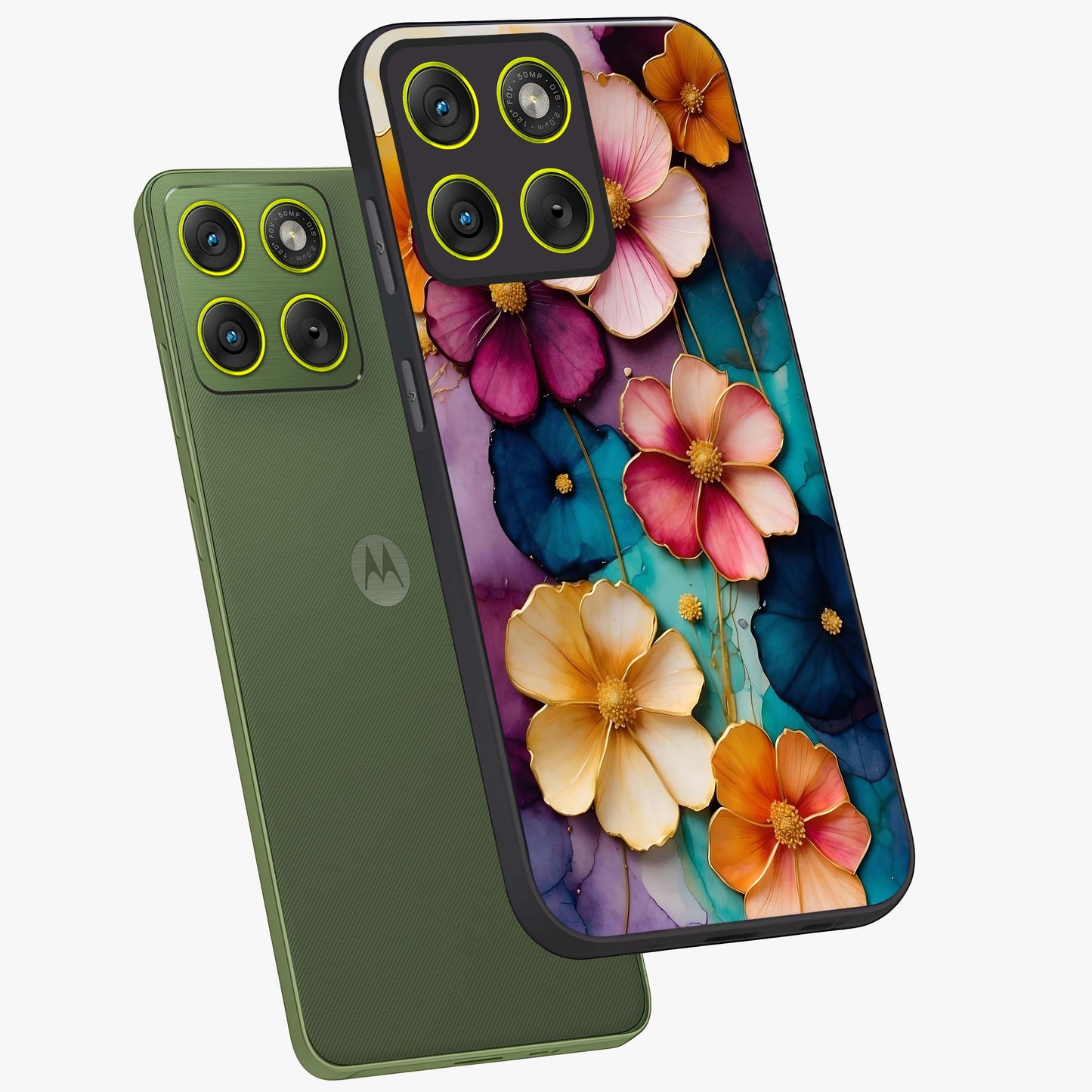 Artlyn Grace Flower Pattern Glass Case displayed in angled mockup highlighting delicate flower pattern design and smooth glass surface.