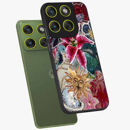 Beaded Garden Fantasy Glass Case displayed in angled mockup highlighting fantasy inspired floral bead pattern.