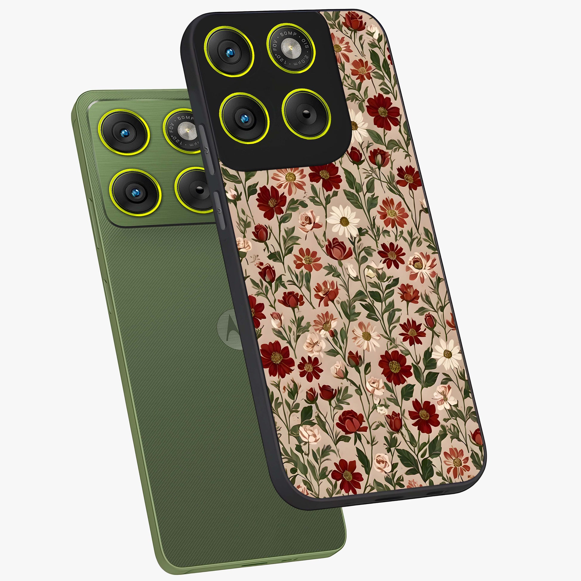 Biege Flower With Leaf Glass Case displayed in angled mockup highlighting minimal floral leaf design and elegant aesthetic.