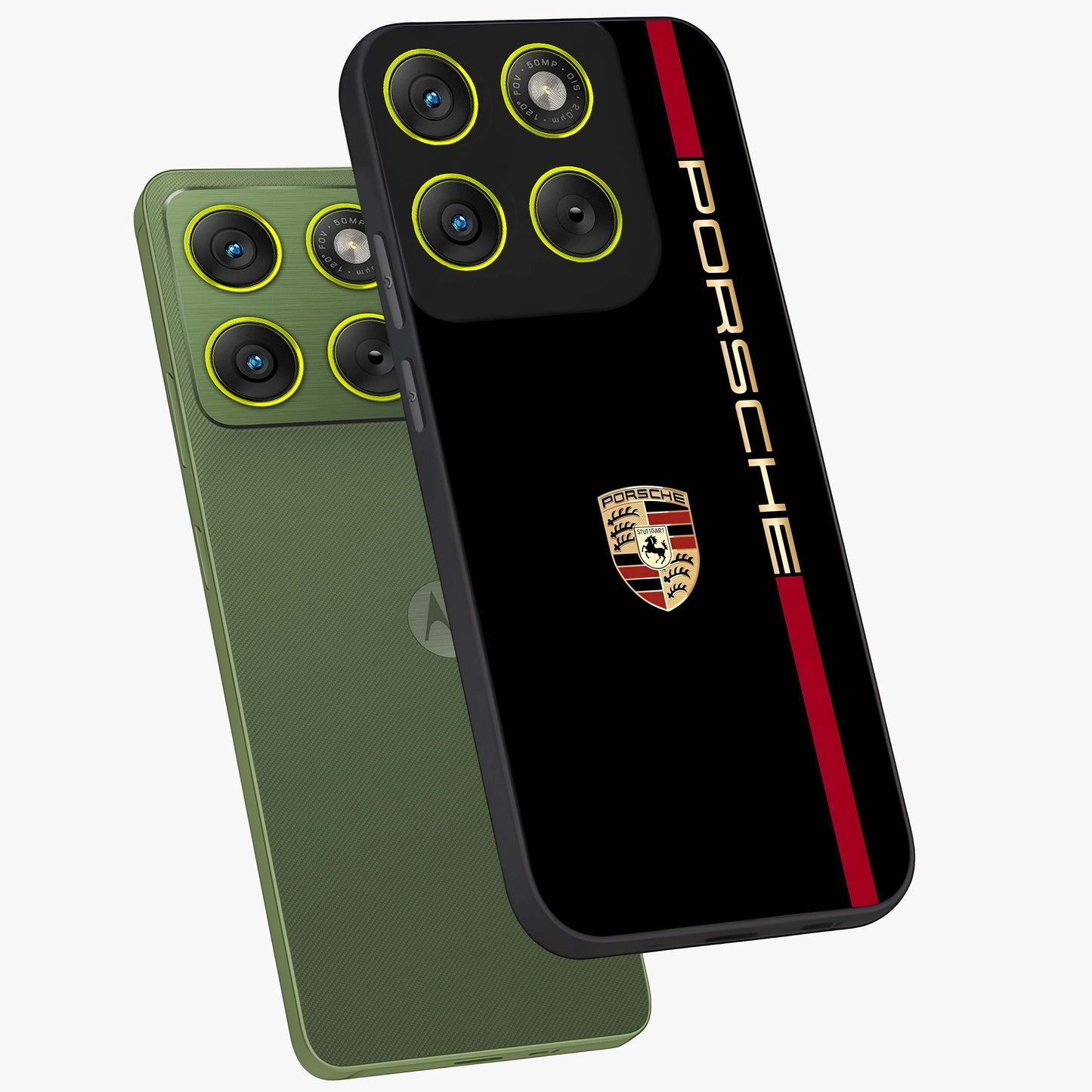 Black Minimal Porsche Glass Case displayed in angled mockup highlighting modern minimal car illustration and clean aesthetic design.