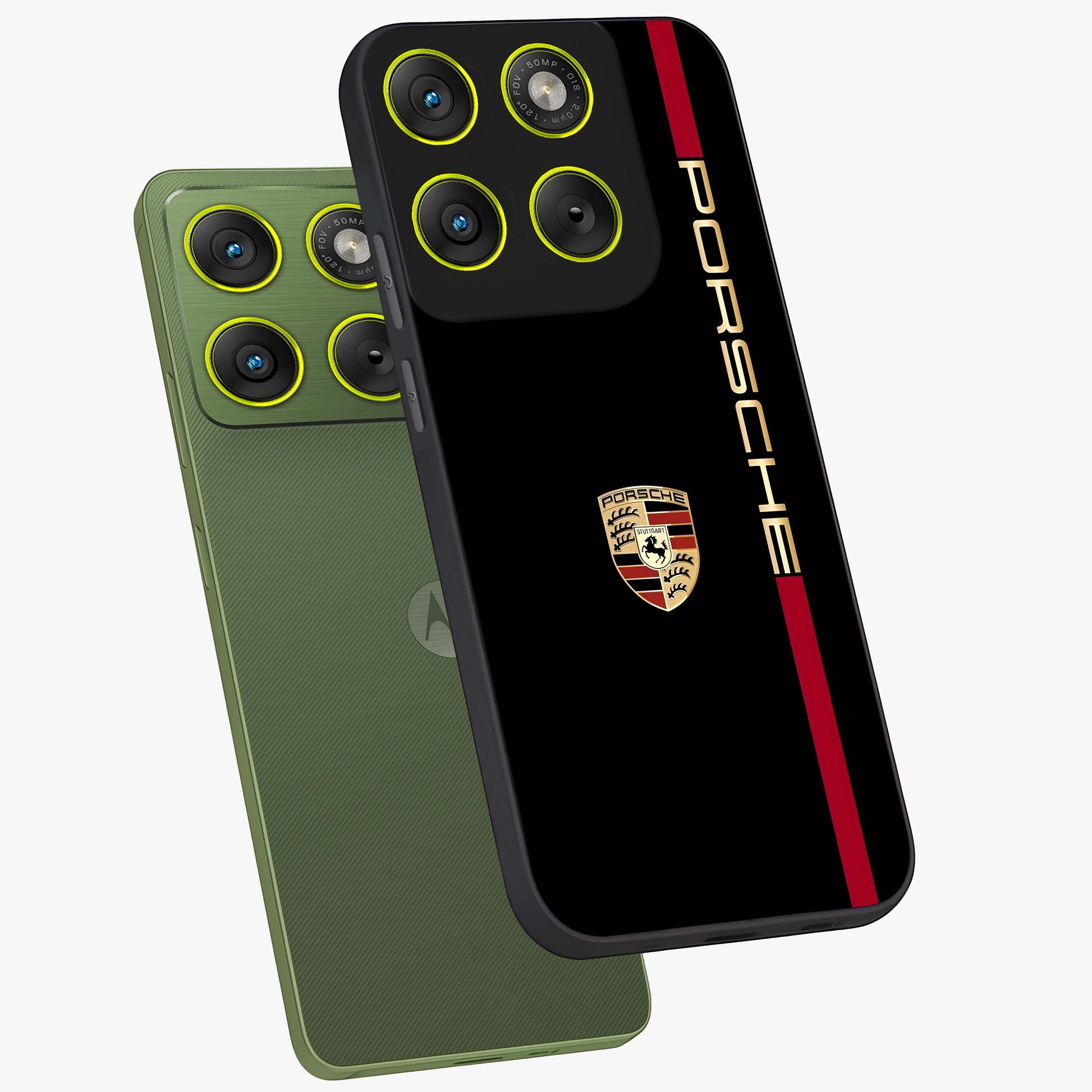 Black Minimal Porsche Glass Case displayed in angled mockup highlighting modern minimal car illustration and clean aesthetic design.