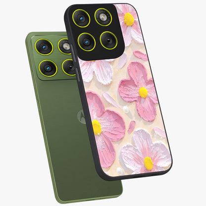 Blush Bloom Texture Glass Case displayed in angled mockup highlighting subtle bloom pattern with aesthetic pastel design.