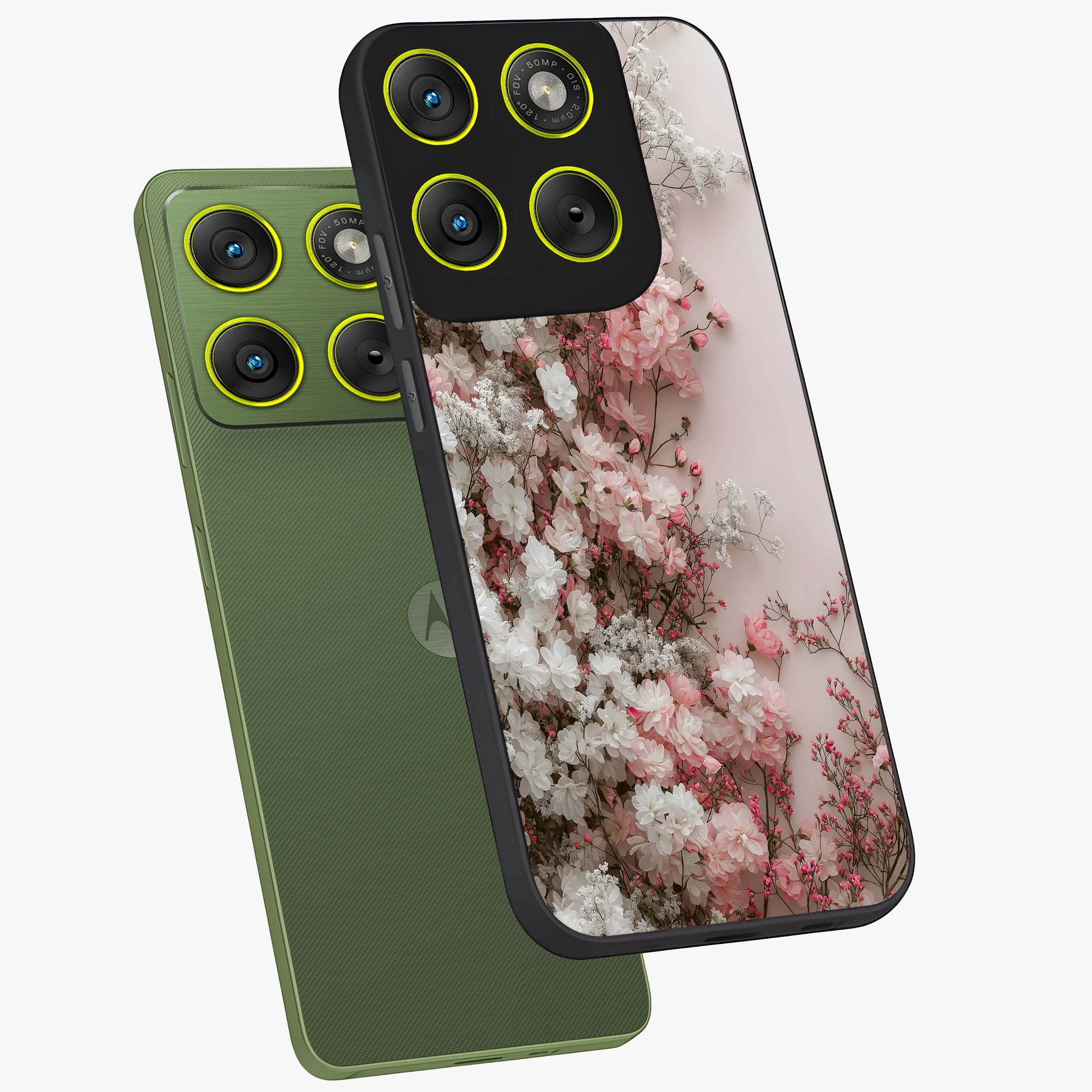 Blush Blossom Cloud Glass Case displayed in angled mockup highlighting soft cloud and blossom design with pastel aesthetic.