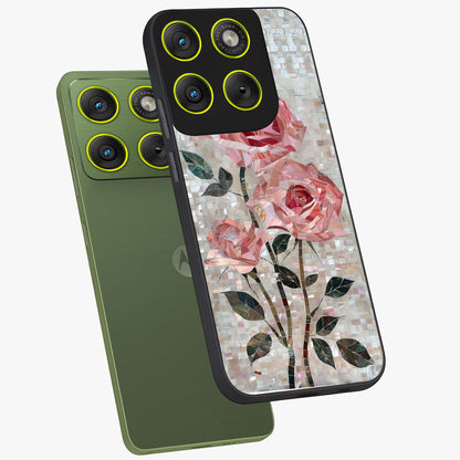 Blush Mosaic Bloom Glass Case displayed in angled mockup highlighting artistic mosaic flower pattern with aesthetic design.