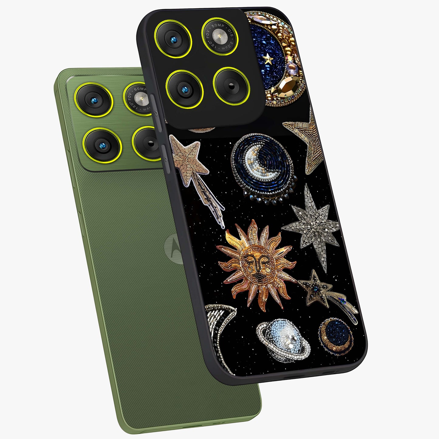 Celestial Gem Constellations Glass Case displayed in angled mockup highlighting gemstone inspired constellation design.