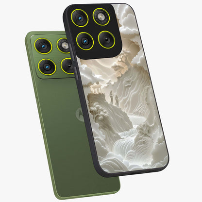 Celestial Origami Glass Case displayed in angled mockup highlighting geometric origami design with cosmic aesthetic theme.
