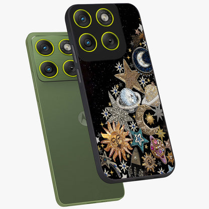 Cosmic Sparkle Dreams Glass Case displayed in angled mockup highlighting dreamy star sparkle design with celestial aesthetic.