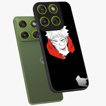 Crimson Chaos Smile Glass Case displayed in angled mockup highlighting edgy crimson smile design with graphic aesthetic.