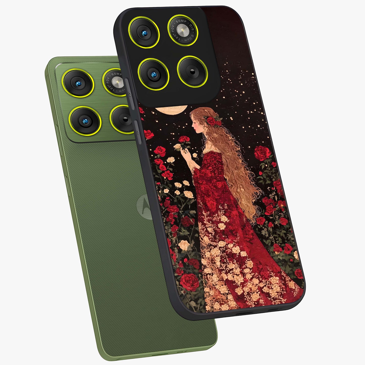 Crimson Dreams Glass Case displayed in angled mockup highlighting soft crimson aesthetic design with artistic theme.