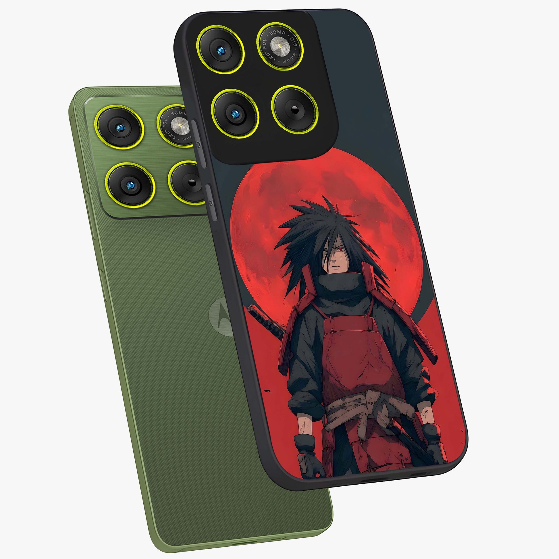Crimson Moon Warlord Glass Case displayed in angled mockup highlighting dramatic crimson moon design with fantasy aesthetic.