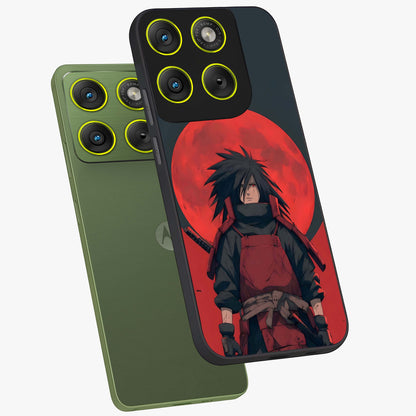 Crimson Moon Warlord Glass Case displayed in angled mockup highlighting dramatic crimson moon design with fantasy aesthetic.