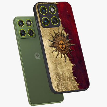 Crimson Sun Majesty Glass Case displayed in angled mockup highlighting majestic crimson sun design with bold aesthetic style.