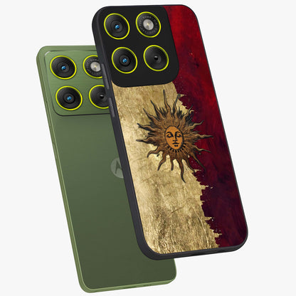 Crimson Sun Majesty Glass Case displayed in angled mockup highlighting majestic crimson sun design with bold aesthetic style.