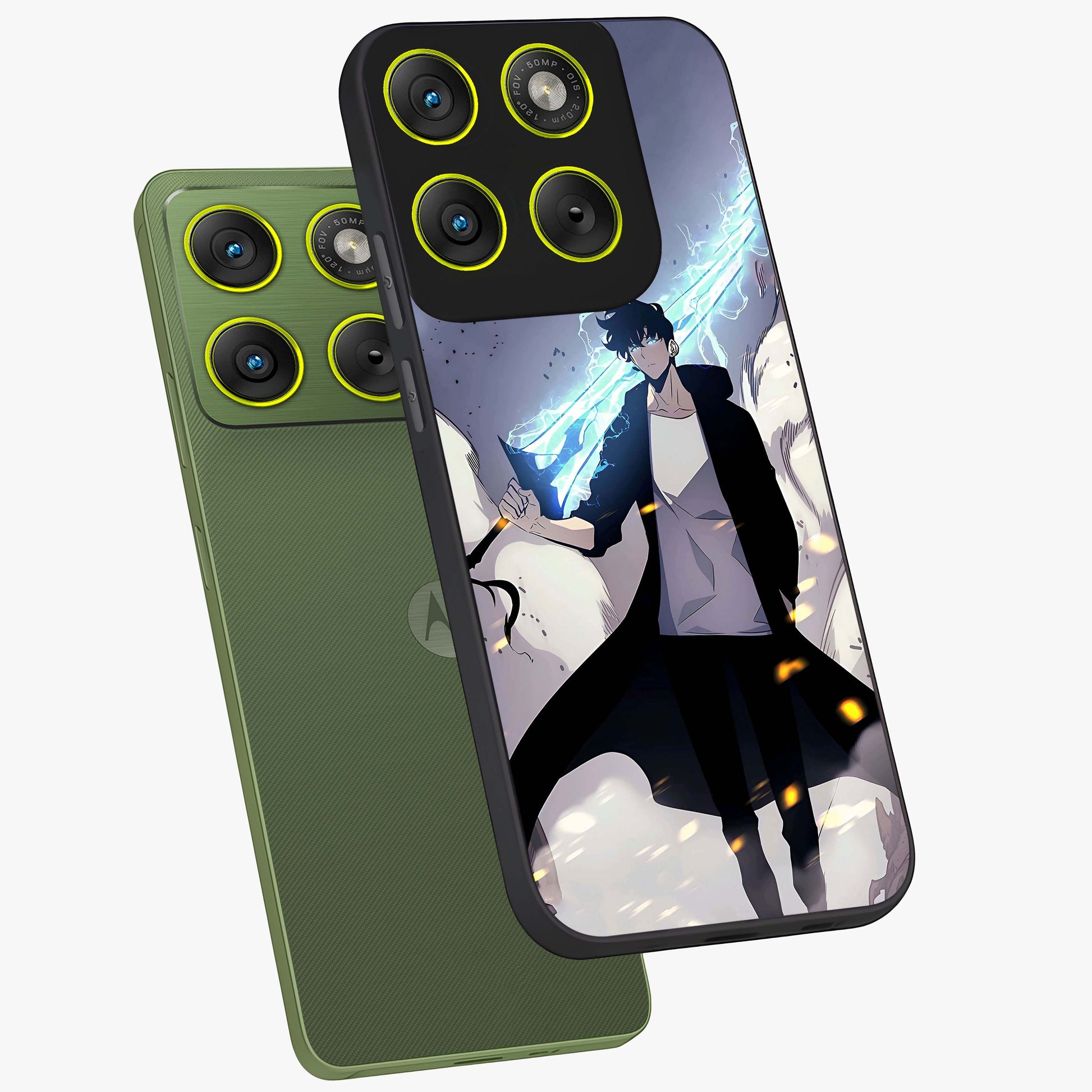 Dark Lightning Anime Warrior Glass Case displayed in angled mockup highlighting powerful lightning themed anime illustration.