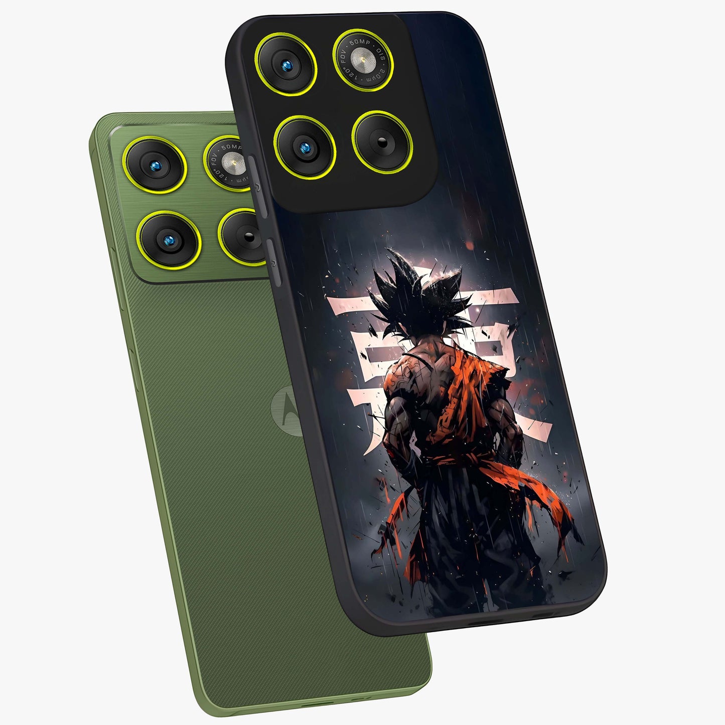 Dark Warrior In Rain Glass Case displayed in angled mockup highlighting dramatic warrior illustration with dark rain aesthetic.