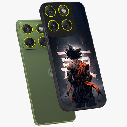 Dark Warrior In Rain Glass Case displayed in angled mockup highlighting dramatic warrior illustration with dark rain aesthetic.