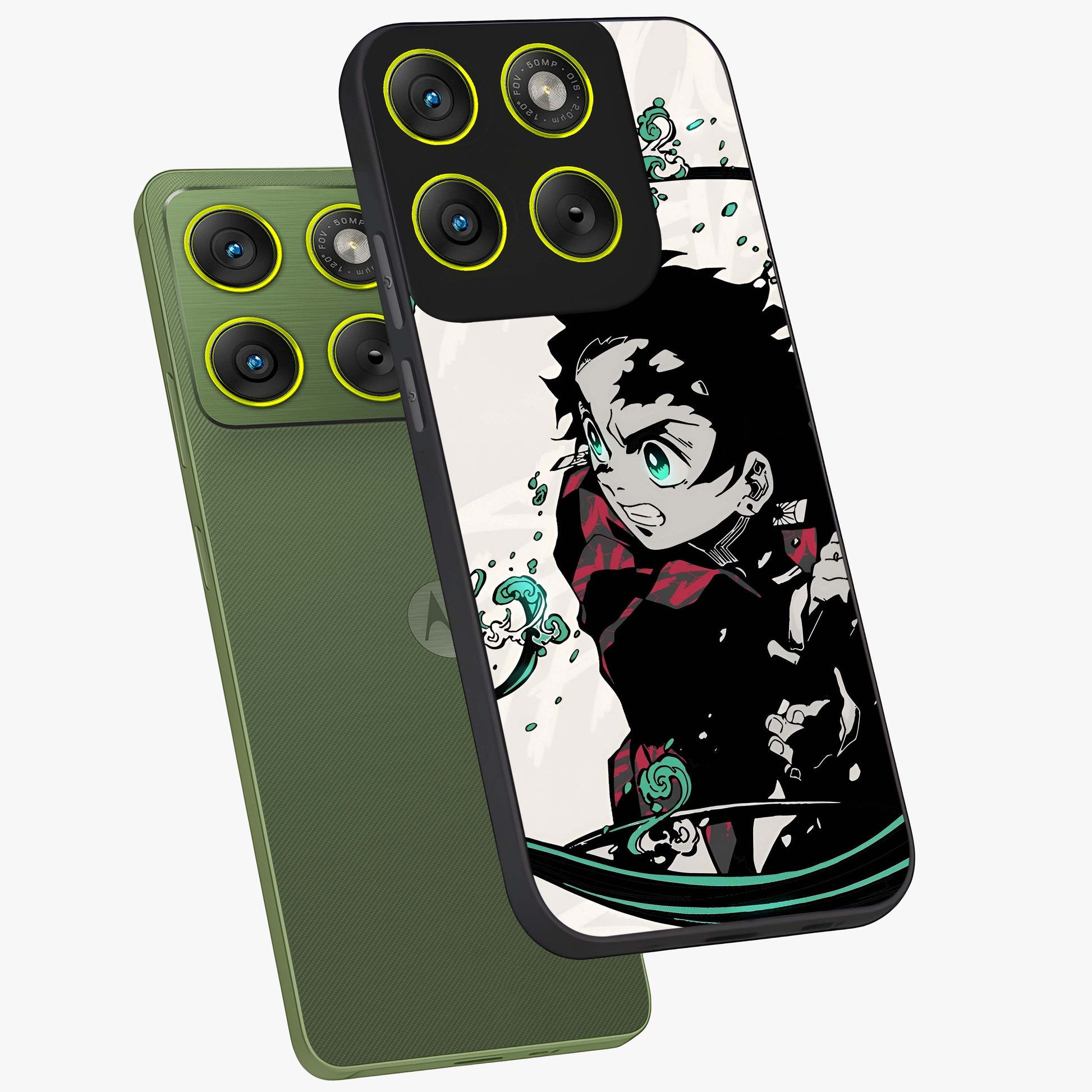 Demon Slayer Glass Case displayed in angled mockup highlighting dramatic anime character design with action aesthetic.