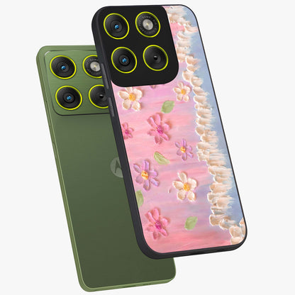 Dreamy Painted Garden Glass Case displayed in angled mockup highlighting colorful garden illustration with dreamy aesthetic style.