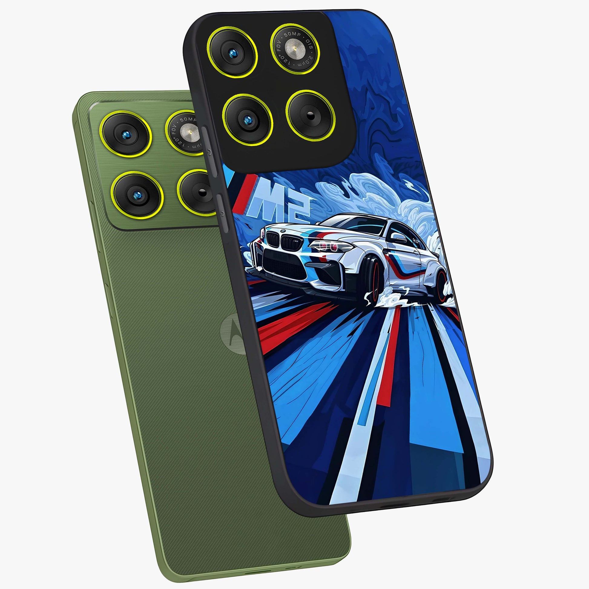 Drift Power Rush Glass Case displayed in angled mockup highlighting powerful drift car design with sporty aesthetic style.
