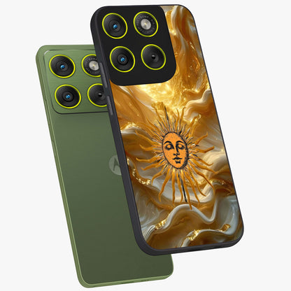 Eternal Golden Glow Glass Case displayed in angled mockup highlighting glowing golden aesthetic design with elegant style.
