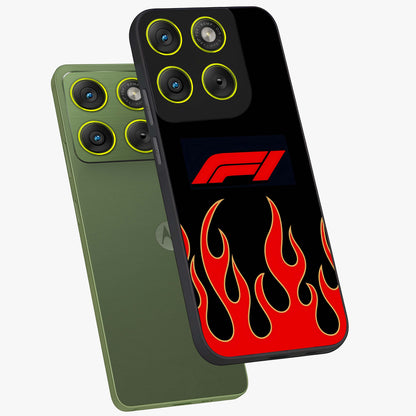 Fire F11 Glass Case displayed in angled mockup highlighting bold fire inspired graphic with energetic aesthetic style.