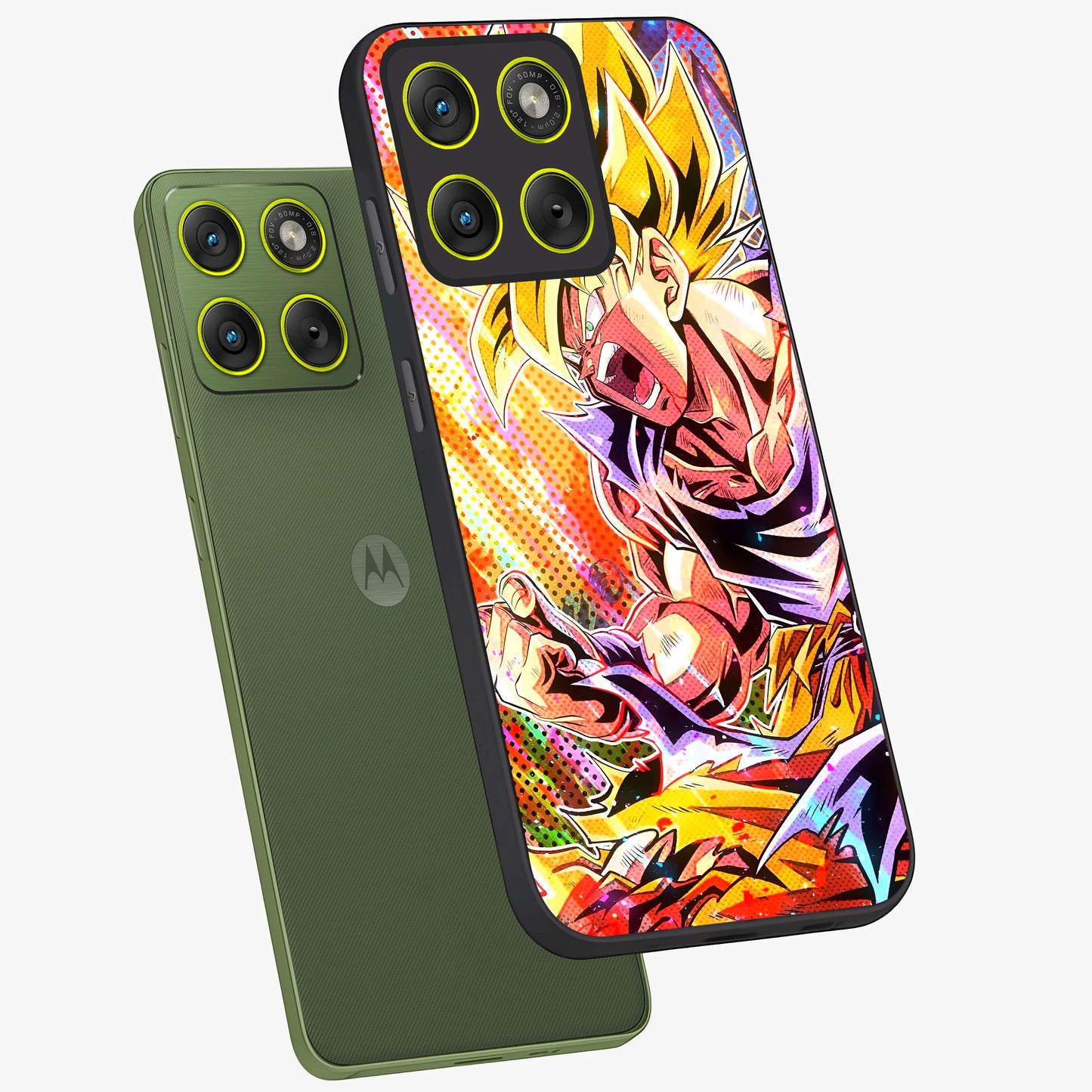 Firing Goku Glass Case displayed in angled mockup highlighting dynamic anime character design with action aesthetic.