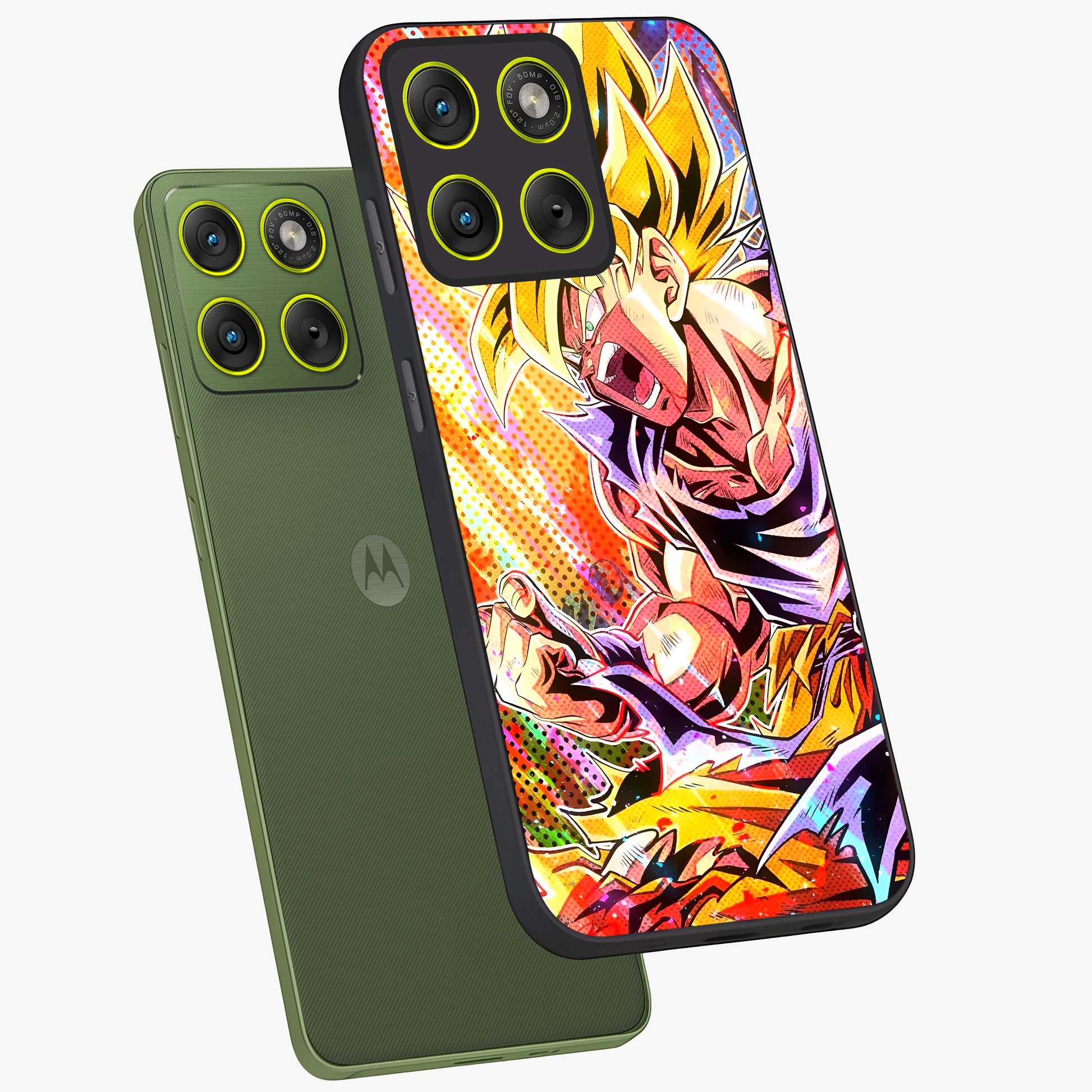 Firing Goku Glass Case displayed in angled mockup highlighting dynamic anime character design with action aesthetic.