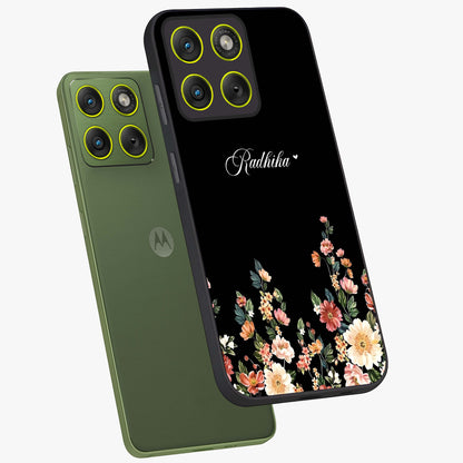 Floral Design With a Custom Personalized Name Glass Case displayed in angled mockup highlighting elegant floral pattern with custom name feature.