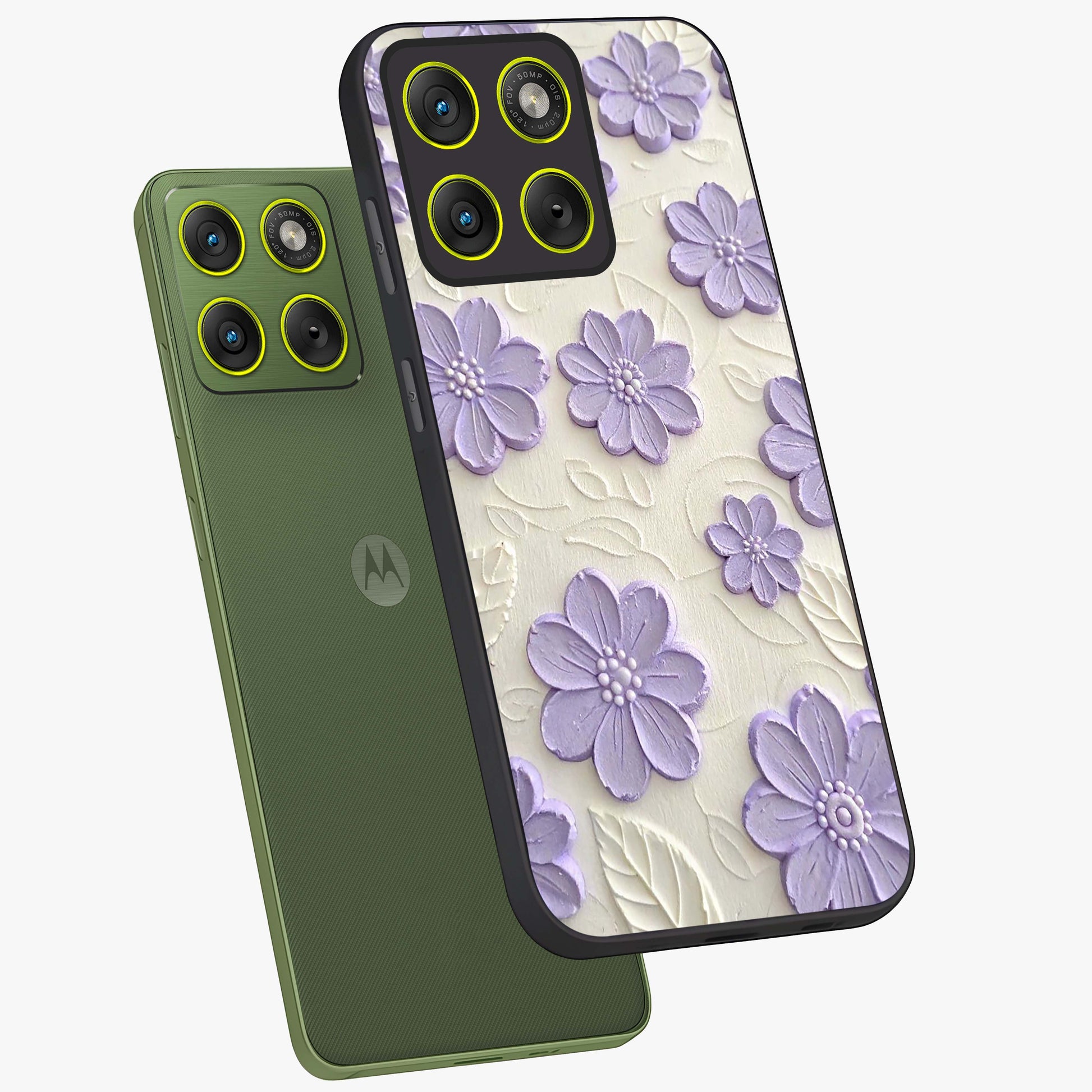 Floral Wall Art With Purple Flowers Glass Case displayed in angled mockup highlighting vibrant purple floral illustration with artistic aesthetic.