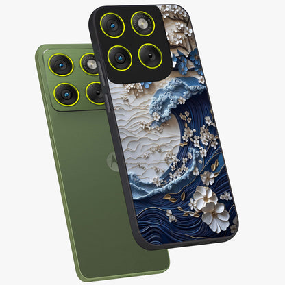 Floral Wave Origami Glass Case displayed in angled mockup highlighting geometric origami flower design with modern aesthetic style.