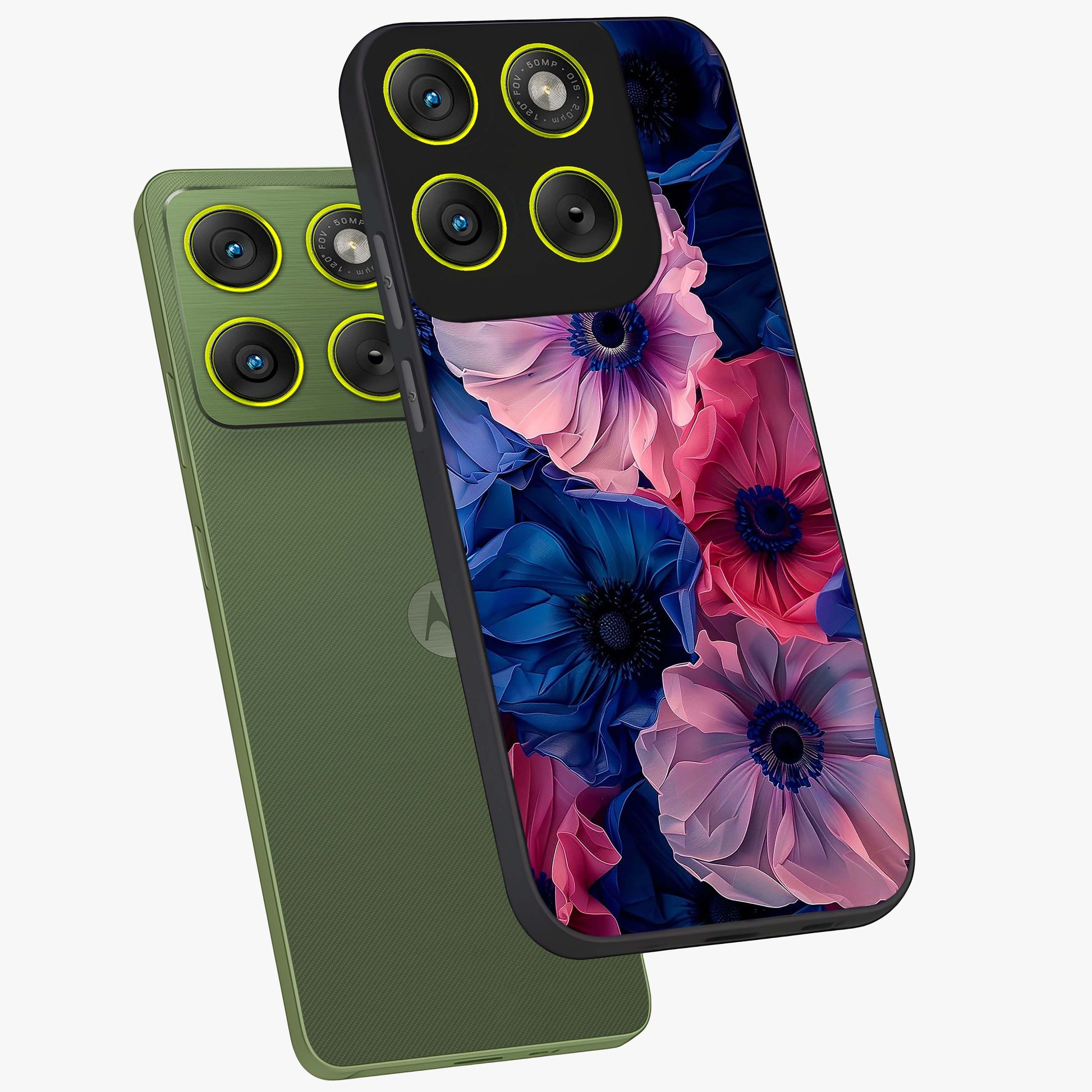 Flower Paper Art Pattern Glass Case displayed in angled mockup highlighting layered paper flower design with artistic aesthetic.