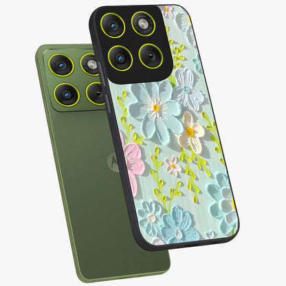 Frosted Petal Garden Glass Case displayed in angled mockup highlighting delicate flower petal design with calm garden aesthetic.