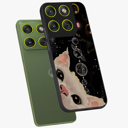 Galactic Cat Glass Case displayed in angled mockup highlighting celestial feline illustration with galaxy aesthetic style.