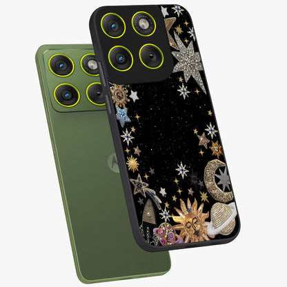 Galactic Jewel Stars Glass Case displayed in angled mockup highlighting shining celestial star design with cosmic aesthetic style.
