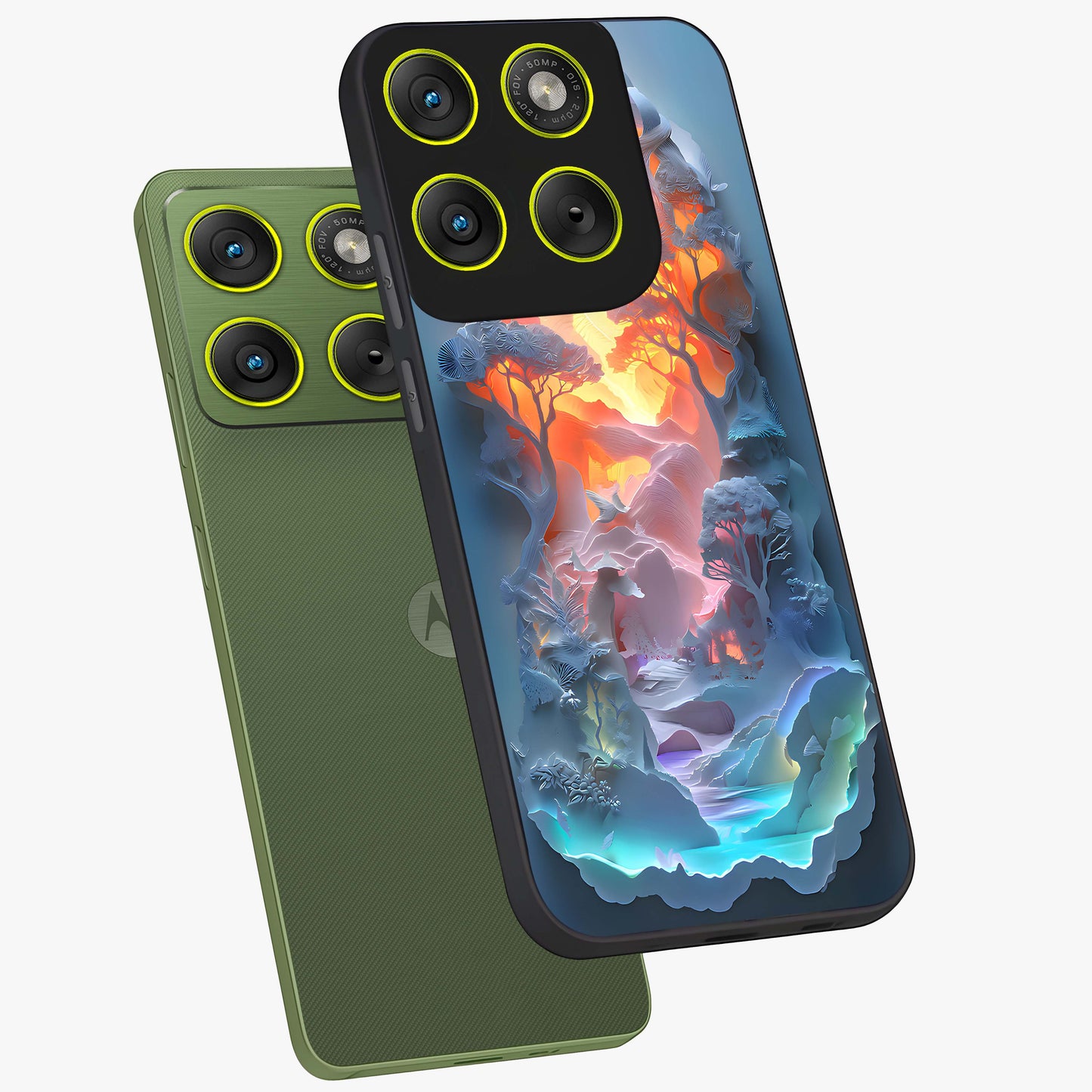 Glow Forest Portal Glass Case displayed in angled mockup highlighting mystical forest design with magical glowing aesthetic.