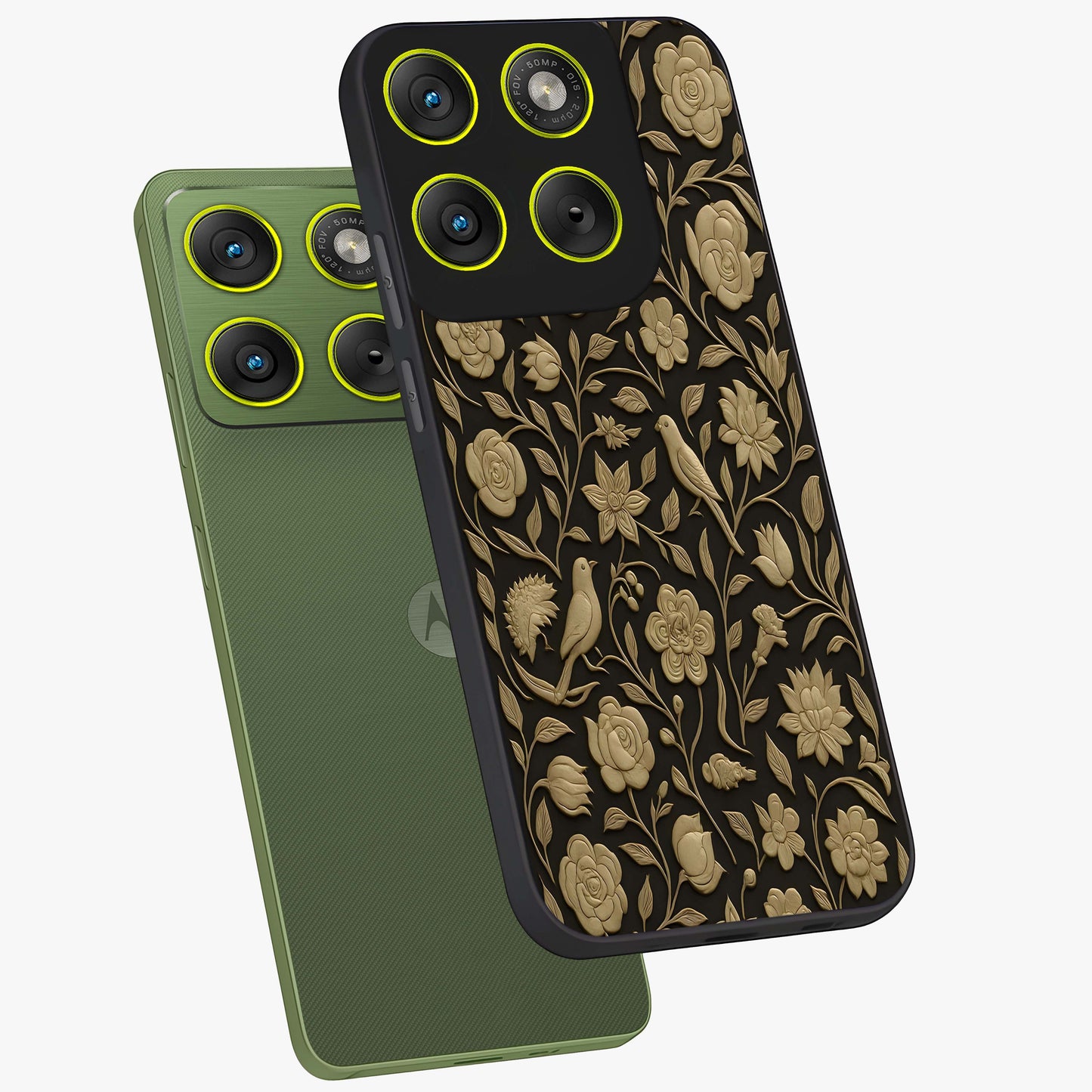 Golden Evil Eye Mandala Glass Case displayed in angled mockup highlighting protective evil eye symbol with golden mandala design.