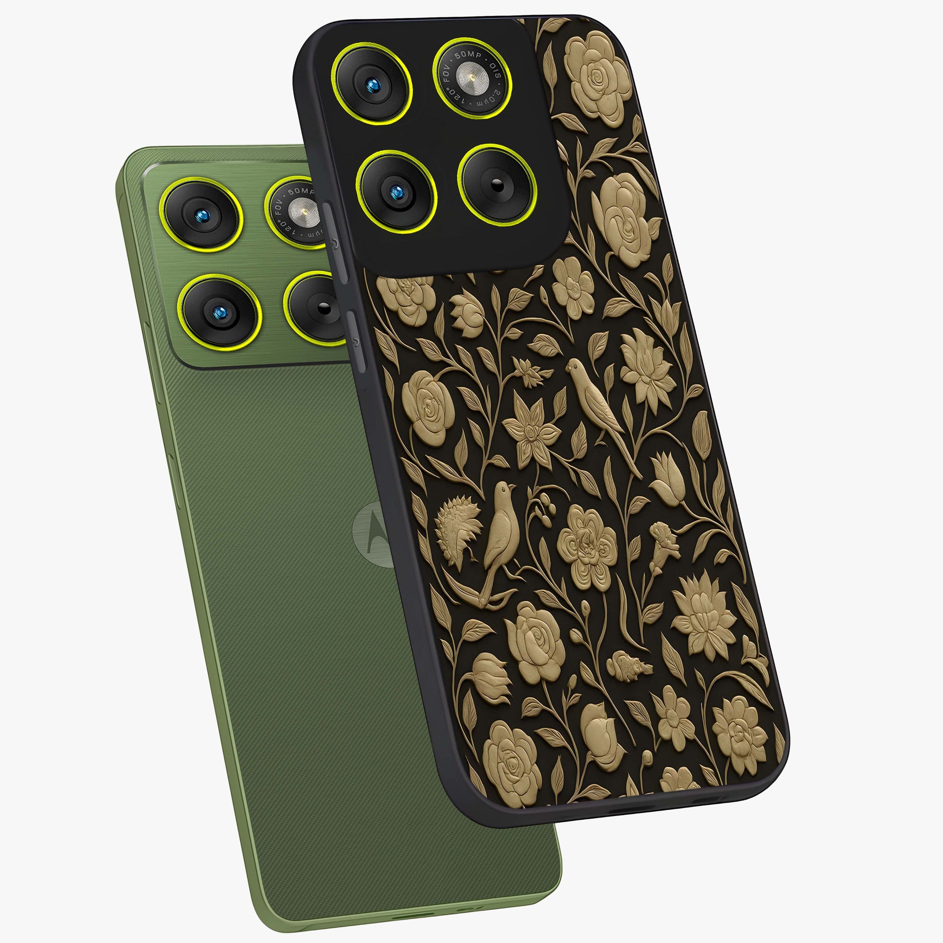 Golden Evil Eye Mandala Glass Case displayed in angled mockup highlighting protective evil eye symbol with golden mandala design.
