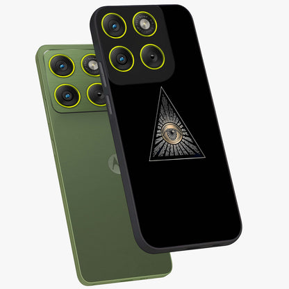 Illuminati Evil Glass Case displayed in angled mockup highlighting dark occult inspired design with bold aesthetic style.