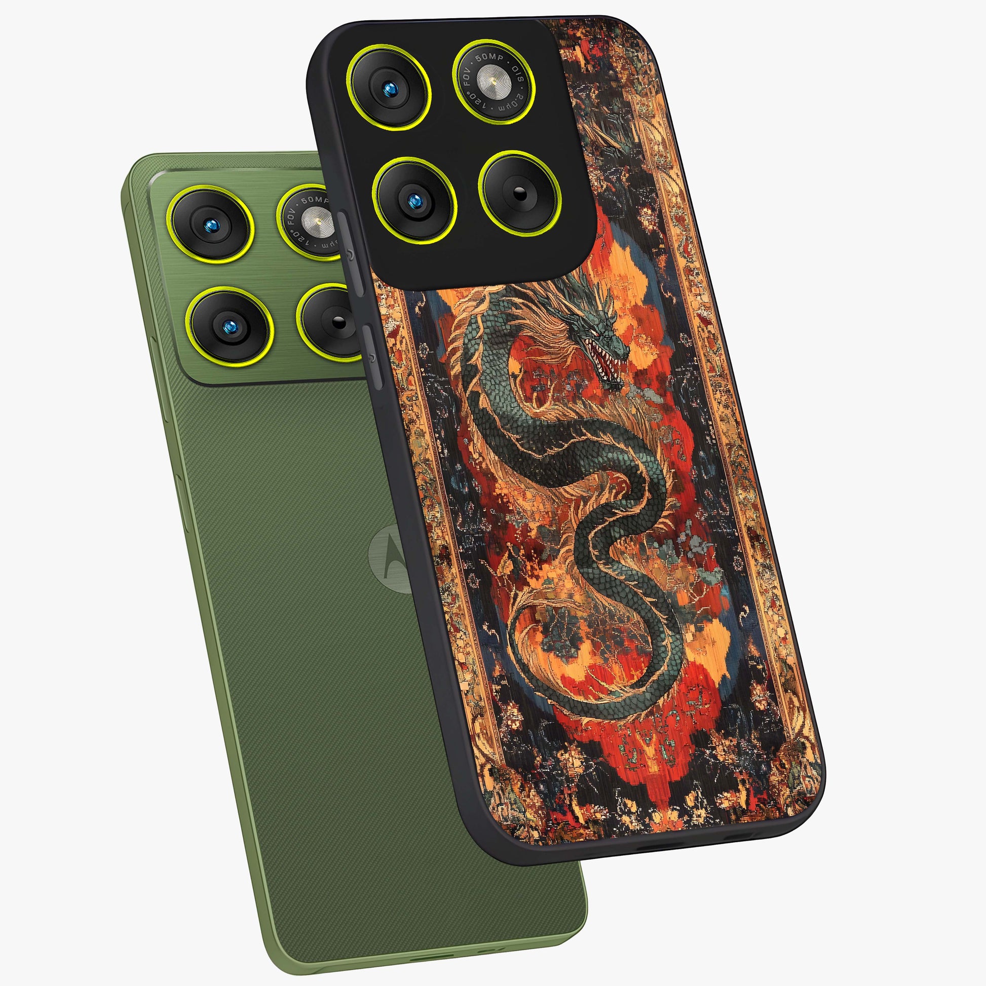 Inferno Dragon Soul Glass Case displayed in angled mockup highlighting powerful dragon illustration with inferno aesthetic.